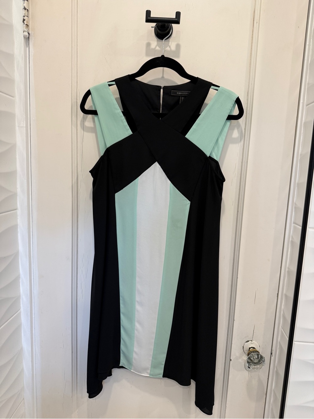 BCBGMaxAzria Mint, White and Black Colorblock Dress